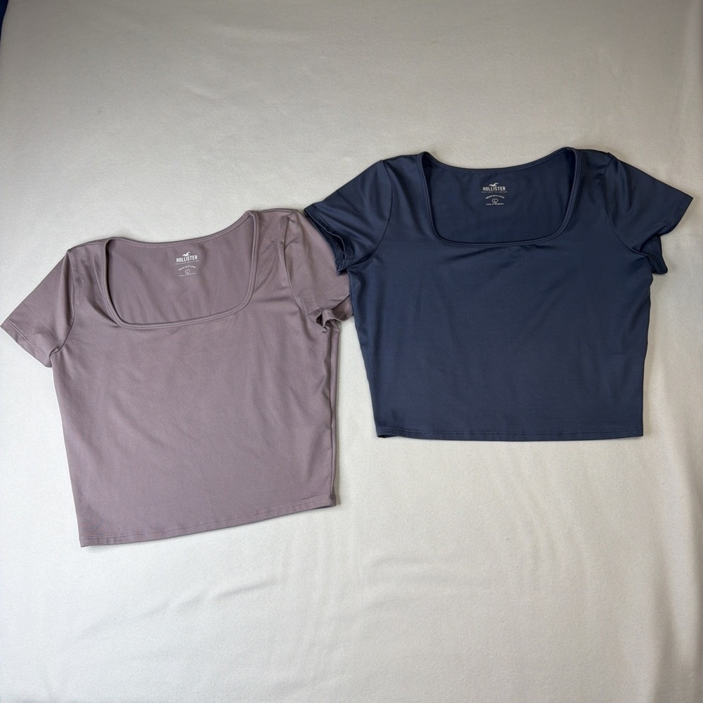 Hollister Must-Have Crop Top Bundle Women's L 2-Pack Blue Purple Square Neck